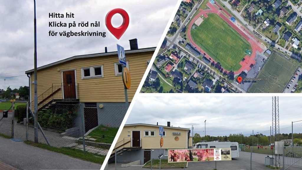 Besök oss på Hässelby IP.
Klicka på den röda nålen för att öppna kartan och vägbeskrivningen till Loviselundsvägen 100.