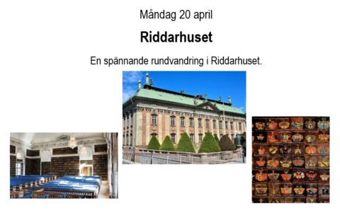 Riddarhuspalatset, i folkmun Riddarhuset, uppfördes under Sveriges stormaktstid på 1600-talet. Vi får bland annat besöka palatsets hjärta, Riddarhussalen, där vi får höra om adelns och fyraståndsriksdagen.

